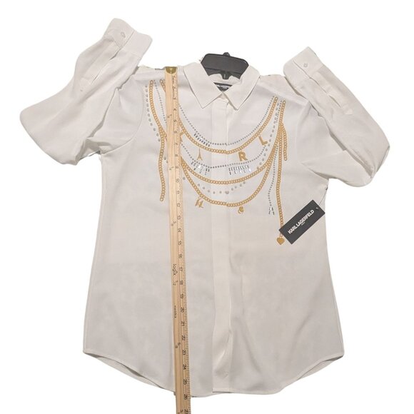 🖤 BF Karl Lagerfeld Paris White Chain Embellished Blouse – NWT – Size XS - Picture 6 of 6